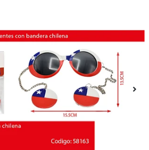 Lentes cotillón con bandera chilena 15,6x13,5cm