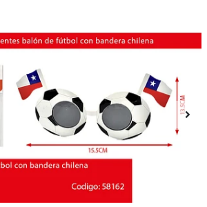 Lentes cotillón fútbol con bandera chilena 11x20cm