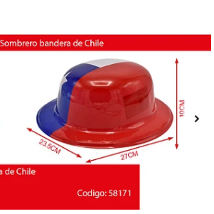 Sombrero fiestas patrias chile 26x23x9cm